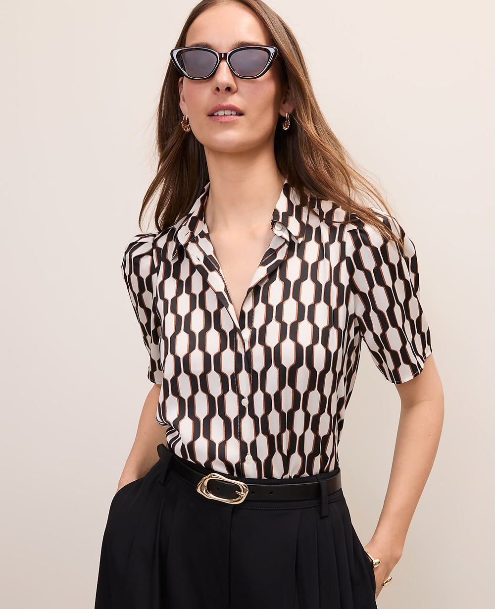 Ann Taylor Black Geo Button Down Shirt