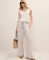 Ann Taylor Natural Flax Weekend Easy Fit Wide-Leg Pant in Linen Blend