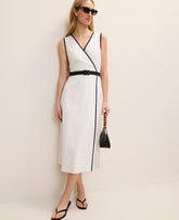 Ann Taylor White Belted Midi Dress in Linen Blend