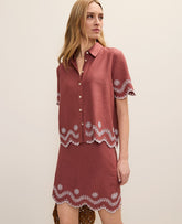 Ann Taylor Terra Toscana Eyelet Collared Blouse in Linen Blend