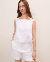 Ann Taylor White Bubble Hem Top in Linen Blend