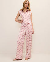 Ann Taylor Pink Marble The Side Zip Wide-Leg Pant in Geo Satin