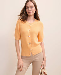 Ann Taylor Tropical Papaya Elbow Sleeve Cardigan