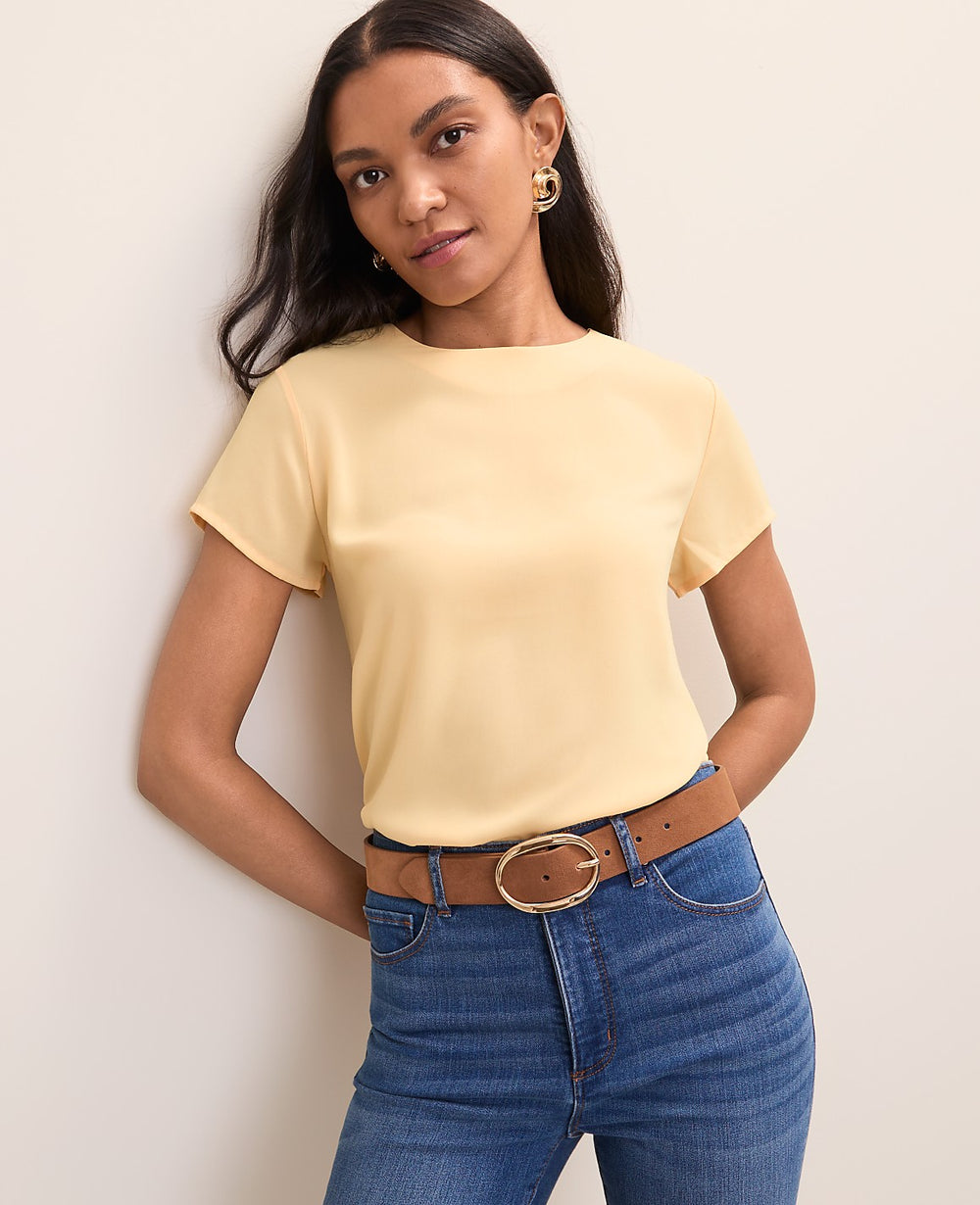 Ann Taylor Tropical Papaya Mixed Media Crew Neck Tee