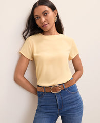 Ann Taylor Tropical Papaya Mixed Media Crew Neck Tee