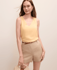 Ann Taylor Tropical Papaya Mixed Media V-Neck Shell