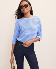 Ann Taylor Vista Blue Pointelle Boatneck Sweater