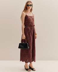 Ann Taylor Rich Walnut Weekend Eyelet Gathered Maxi Skirt