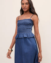 Ann Taylor Medium Wash Weekend Smocked Ruffle Trim Tank Top