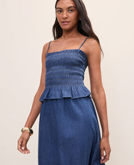 Ann Taylor Medium Wash Weekend Smocked Ruffle Trim Tank Top