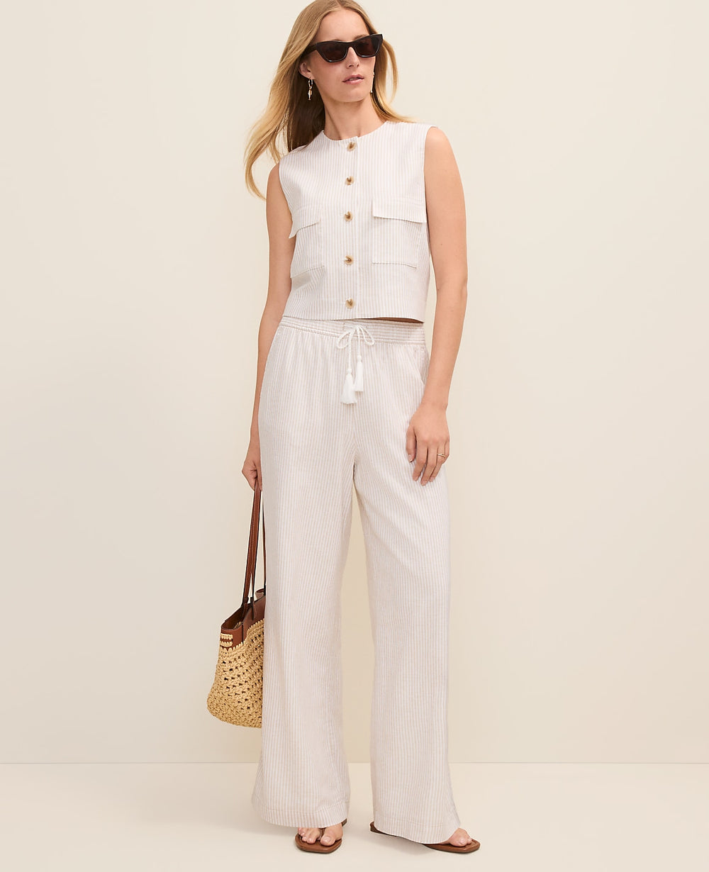 Ann Taylor Sail Cloth Weekend Striped Easy Fit Wide-Leg Pant in Linen Blend
