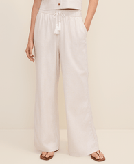 Ann Taylor Sail Cloth Weekend Striped Easy Fit Wide-Leg Pant in Linen Blend