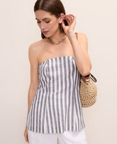 Ann Taylor Subdued Navy Striped Strapless Top in Linen Blend