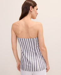 Ann Taylor Subdued Navy Striped Strapless Top in Linen Blend