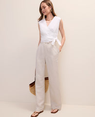 Ann Taylor Natural Flax The Pleated Straight Pant in Linen Blend