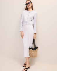 Ann Taylor Neutral/Blue Combo Patch Pocket Jacket in Tweed