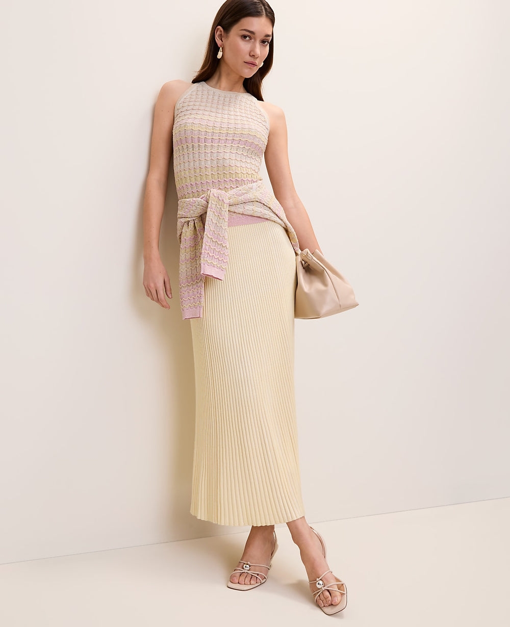 Ann Taylor Yellow Multi Ribbed Midi Sweater Skirt