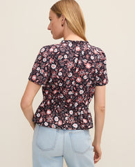 Ann Taylor Night Sky B Weekend Floral Gathered Peplum Top