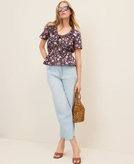 Ann Taylor Night Sky B Weekend Floral Gathered Peplum Top