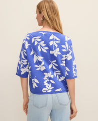 Ann Taylor Dream Blue Floral Jacquard Boatneck Sweater