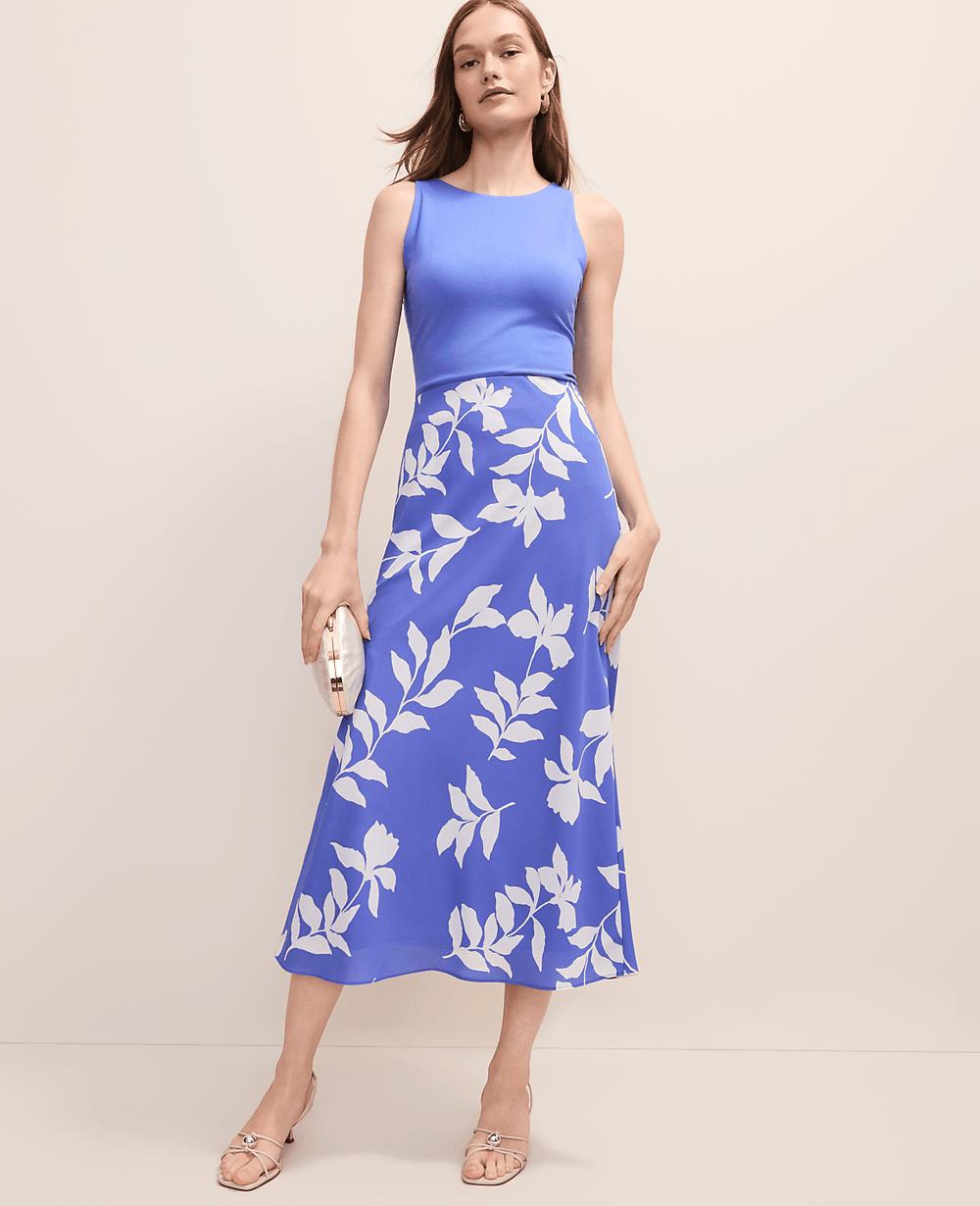 Ann Taylor Dream Blue Floral Bias Slip Skirt in Satin