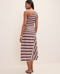 Ann Taylor Rich Walnut Weekend Striped One-Shoulder Midi Dress