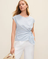 Ann Taylor Coastline Blue Striped Tie Waist Tee