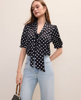 Ann Taylor Night Sky Polka Dot Bow Blouse in Satin