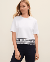 Ann Taylor White Embroidered Crew Neck Top