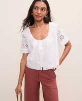 Ann Taylor White Weekend Eyelet Scoop Neck Blouse