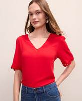 Ann Taylor Bright Cherry Embroidered Mixed Media Top