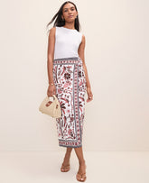 Ann Taylor Rich Walnut Weekend Palm Tree Print Sarong Midi Skirt in Linen Blend