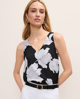 Ann Taylor Black Floral V-Neck Shell