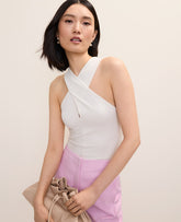 Ann Taylor Winter White Crossover Halter Top