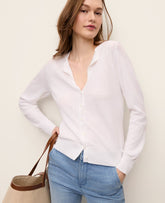 Ann Taylor White Ann Cardigan in Linen Blend