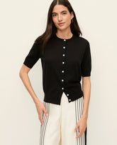 Ann Taylor Black Short Sleeve Linen Ann Cardigan