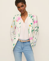Ann Taylor Winter White The Long Single Button Blazer in Floral Linen Blend