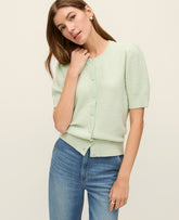 Ann Taylor Aqua Foam Weekend Pointelle Crew Neck Cardigan