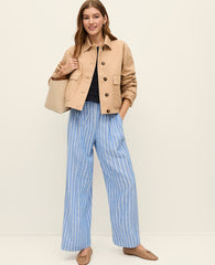 Ann Taylor Medium Blue/ White Stripe Weekend Striped Easy Fit Wide-Leg Pant
