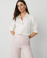Ann Taylor Winter White Satin Modern Shirt