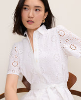 Ann Taylor White Eyelet Collared Midi Shirtdress