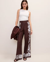 Ann Taylor Rich Walnut The Easy Wide-Leg Pant in Floral Linen Blend