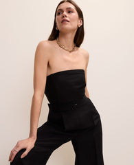Ann Taylor Black Belted Strapless Jumpsuit in Linen Blend