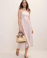 Ann Taylor Moonlight Gingham Midi Dress in Linen Blend