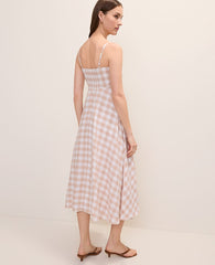 Ann Taylor Moonlight Gingham Midi Dress in Linen Blend