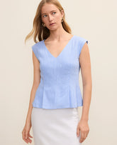 Ann Taylor Vista Blue Striped Peplum Top in Linen Blend