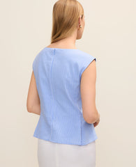 Ann Taylor Vista Blue Striped Peplum Top in Linen Blend