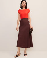 Ann Taylor Rich Walnut Linen Blend Bias Midi Slip Skirt