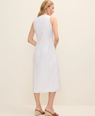Ann Taylor White Button Midi Dress in Linen Blend