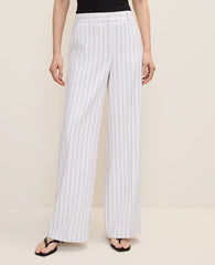 Ann Taylor White The Pinstripe Wide-Leg Pant in Linen Blend